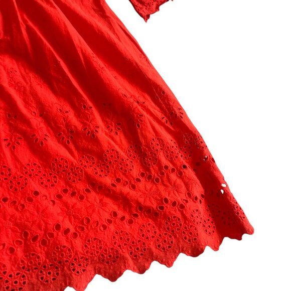 Madewell A-Line Dress Eyelet Cutout Trim 3/4 Sleeves Cotton Size 10 Women's - Picture 9 of 11